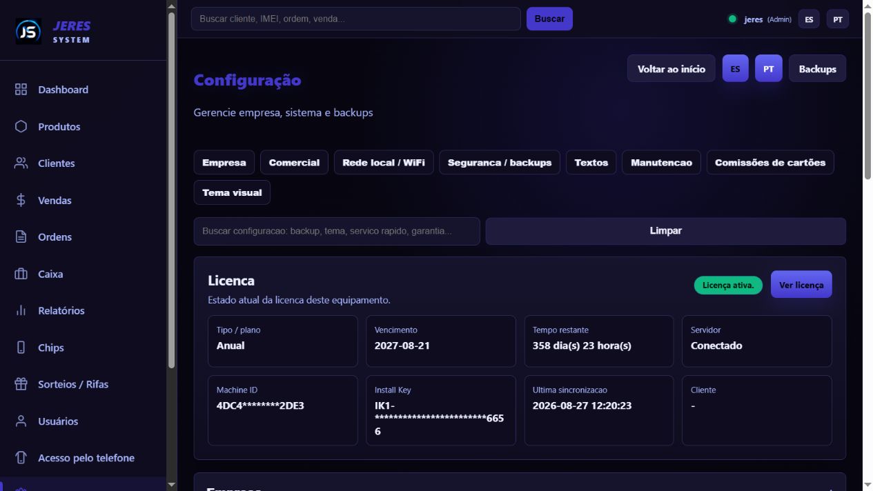 Configuração de backups do JERES SYSTEM