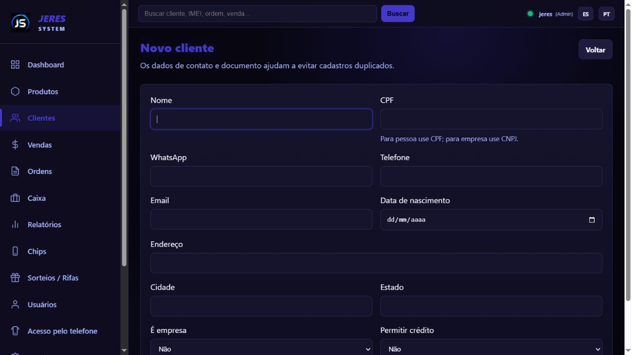 Busca de clientes do JERES SYSTEM